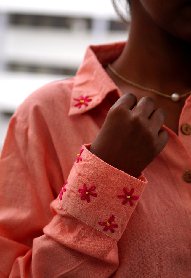 Peach Whirl  Daisy Detail Cotton Shirt