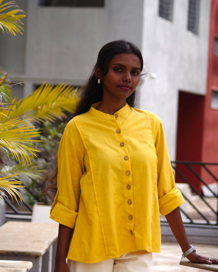 Yellow Muse Button-Down Cotton Shirt