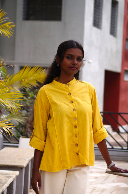 Yellow Muse Button-Down Cotton Shirt