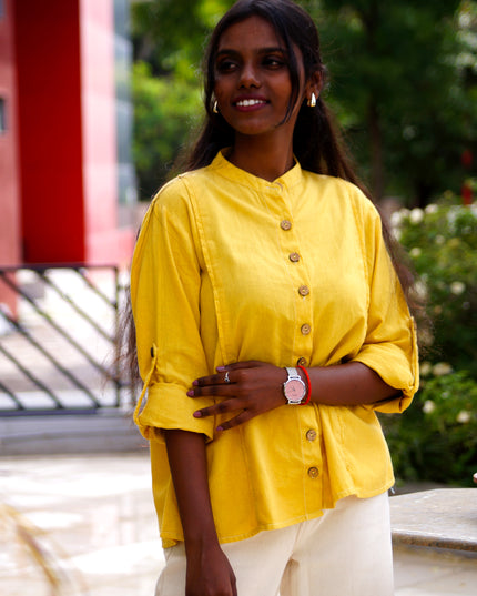 Yellow Muse Button-Down Cotton Shirt