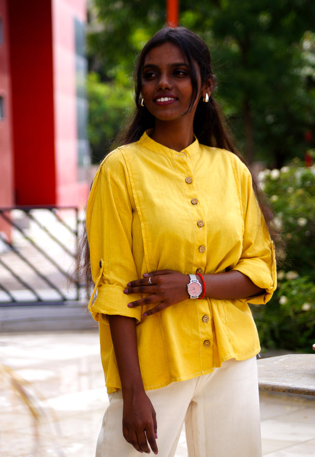 Yellow Muse Button-Down Cotton Shirt