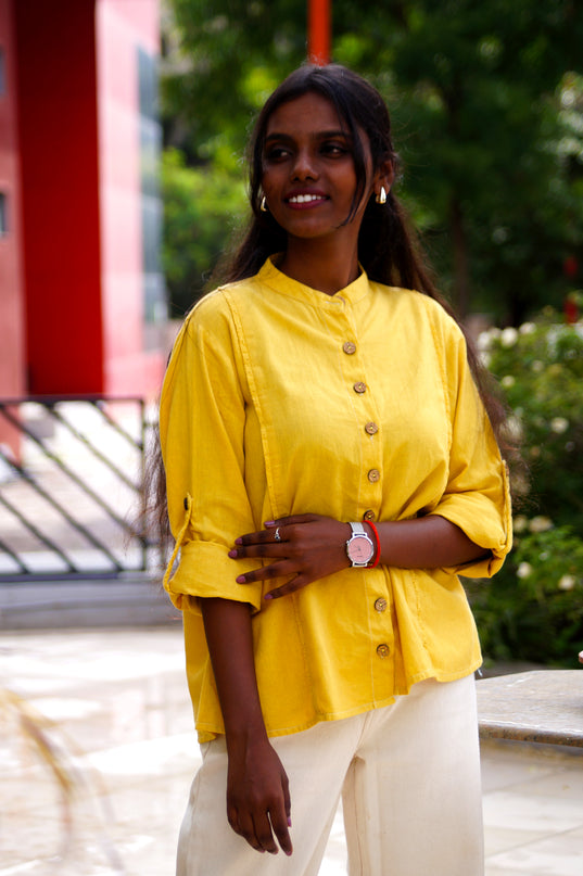 Yellow Muse Button-Down Cotton Shirt