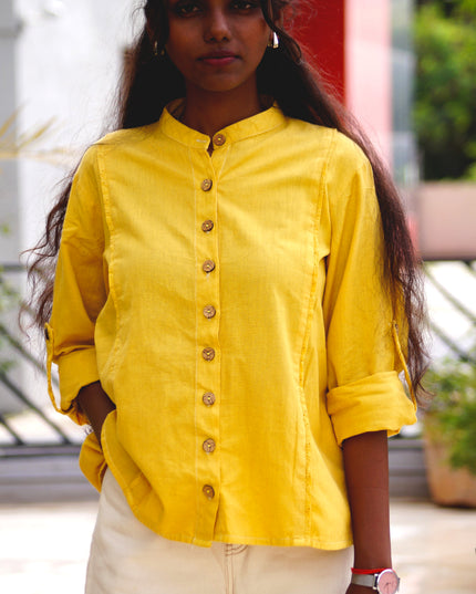 Yellow Muse Button-Down Cotton Shirt