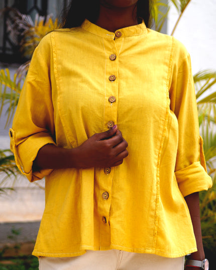 Yellow Muse Button-Down Cotton Shirt