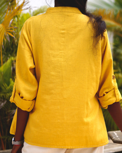 Yellow Muse Button-Down Cotton Shirt