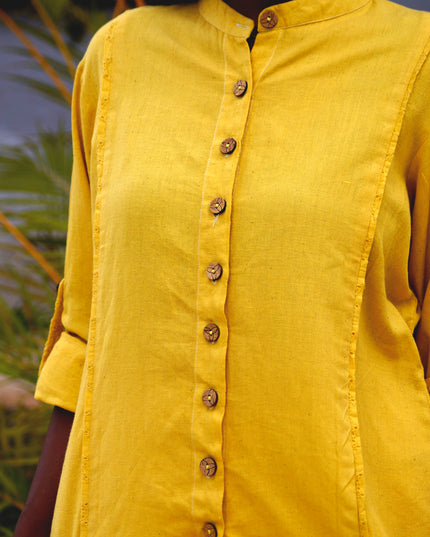 Yellow Muse Button-Down Cotton Shirt