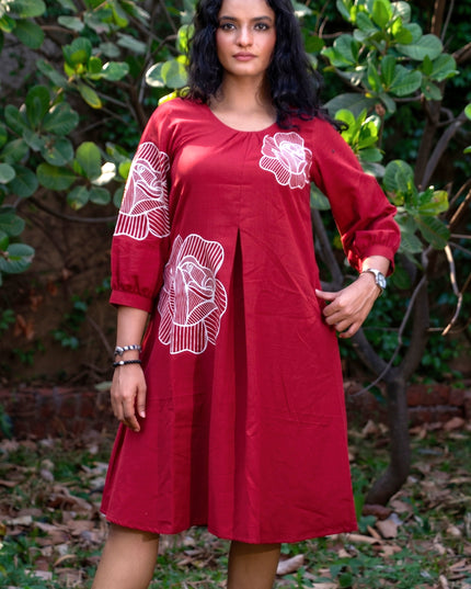 Bohemian Noir Cherry Midi with Artistic Blooming Rose