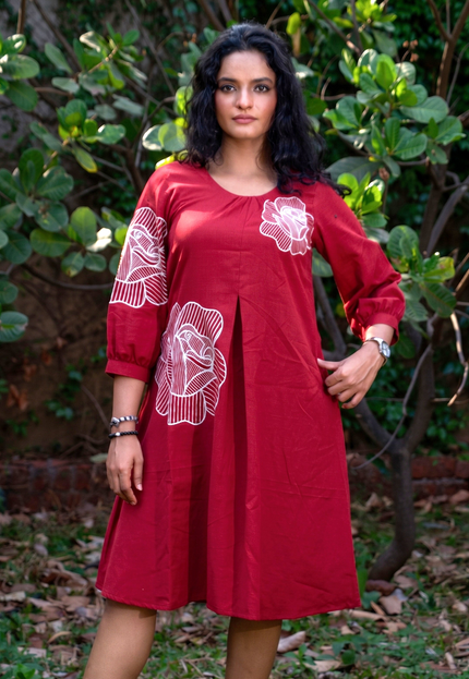 Bohemian Noir Cherry Midi with Artistic Blooming Rose