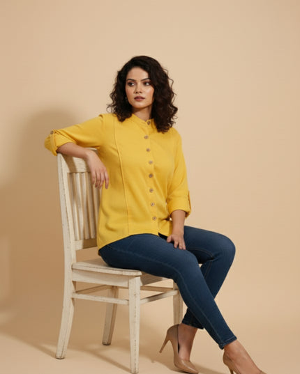 Yellow Muse Button-Down Cotton Shirt