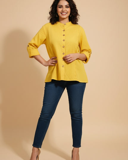 Yellow Muse Button-Down Cotton Shirt