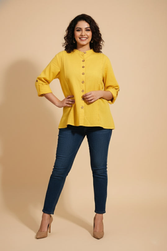 Yellow Muse Button-Down Cotton Shirt