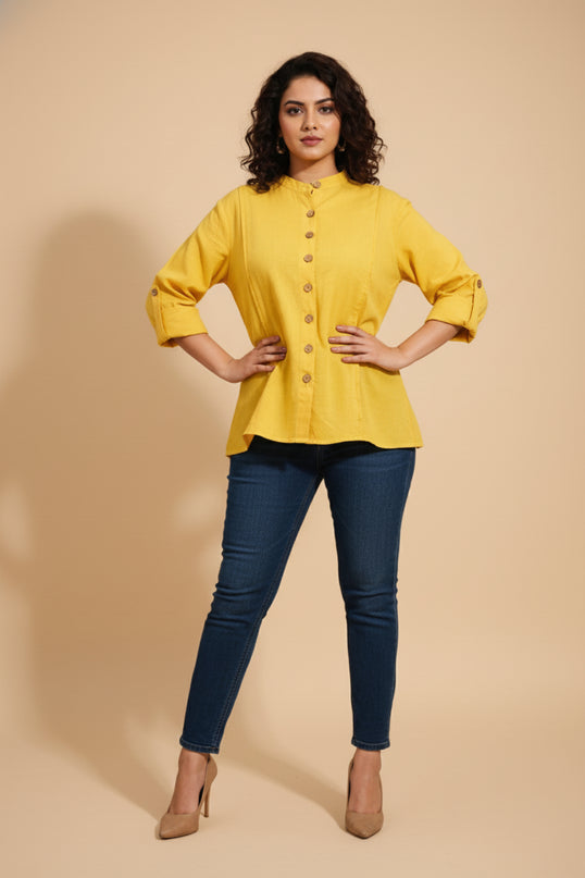 Yellow Muse Button-Down Cotton Shirt