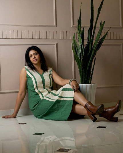 Indie Sway Sleeveless Up-Down Khadi Cotton Green Dress