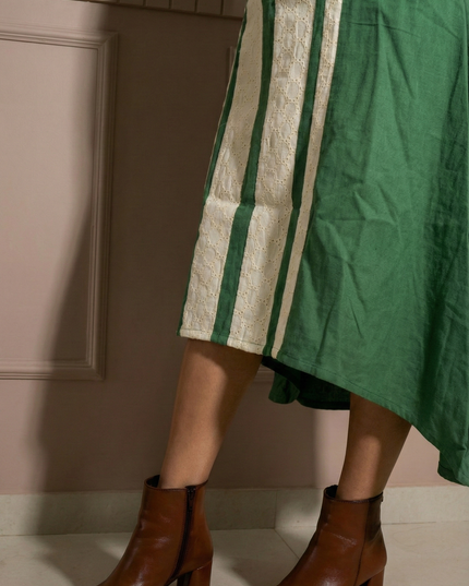 Indie Sway Sleeveless Up-Down Khadi Cotton Green Dress