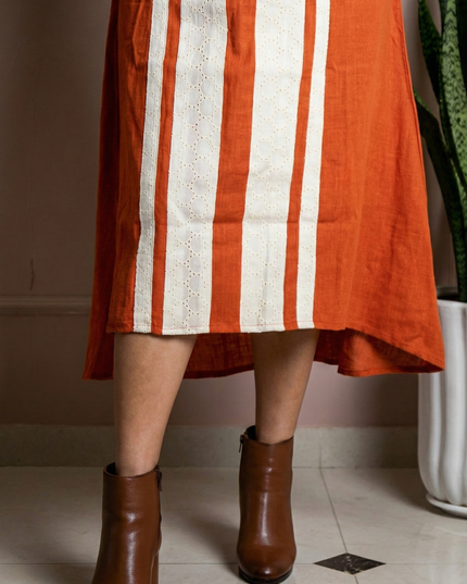 Indie Sway Sleeveless Up-Down Khadi Cotton Orange Dress