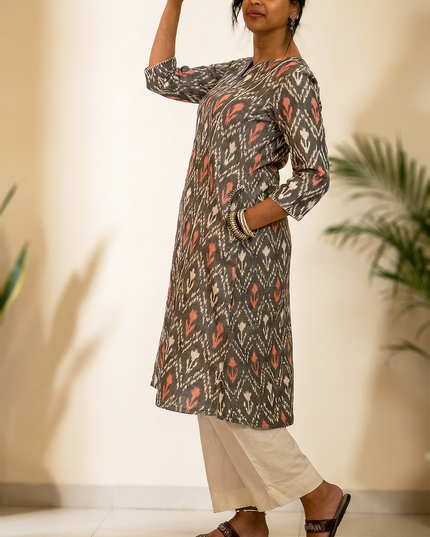 Threaded Angle – Ikkat Cotton A-Line Blue Kurti