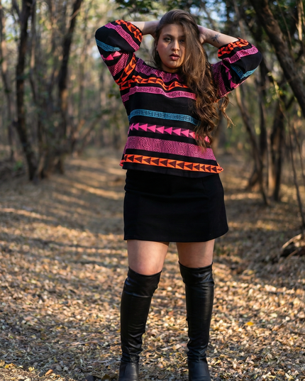 Boho-Chic Aztec Pattern Cotton Bardot Top