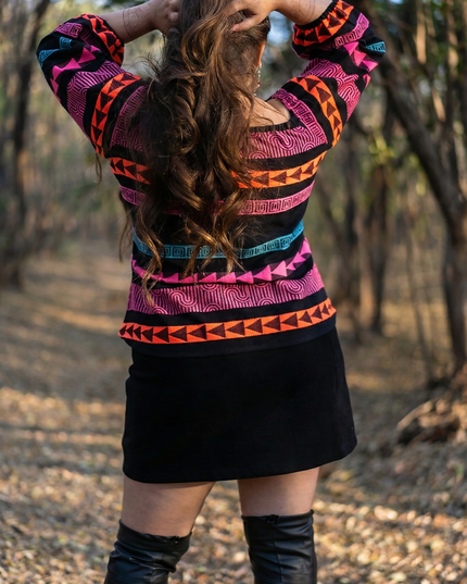 Boho-Chic Aztec Pattern Cotton Bardot Top