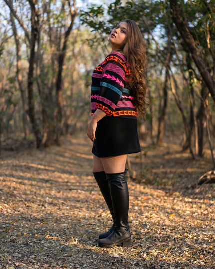 Boho-Chic Aztec Pattern Cotton Bardot Top