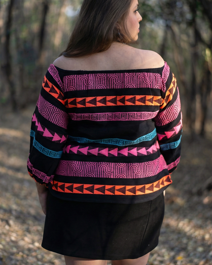 Boho-Chic Aztec Pattern Cotton Bardot Top