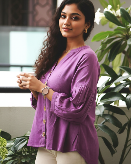 Lavender Sun Blouse Cotton Shirt