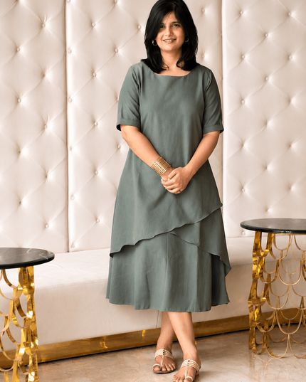 Mellow Maharani Overlap Cotton Sage Olive Midi Dress