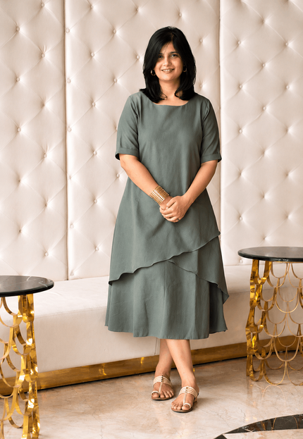 Mellow Maharani Overlap Cotton Sage Olive Midi Dress