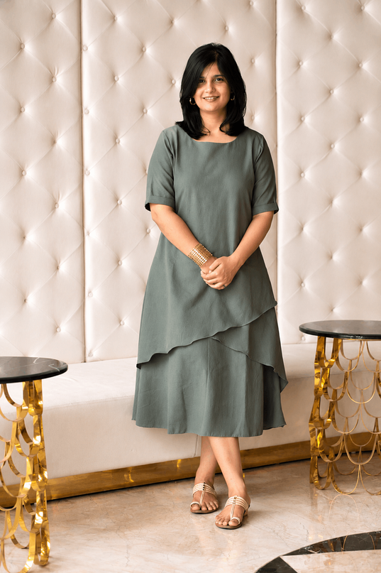 Mellow Maharani Overlap Cotton Sage Olive Midi Dress