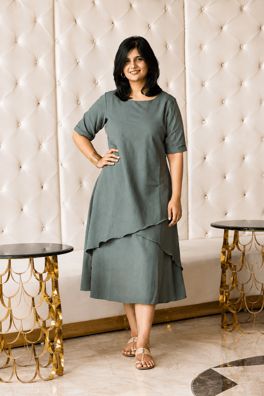 Mellow Maharani Overlap Cotton Sage Olive Midi Dress