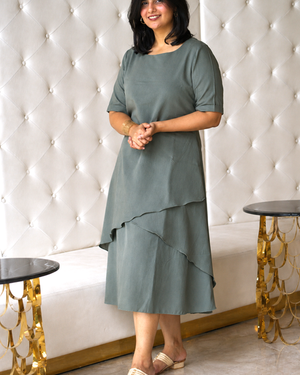 Mellow Maharani Overlap Cotton Sage Olive Midi Dress