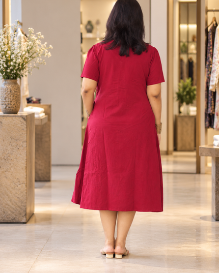 Berry Sway Cotton Pleated Midi Dress