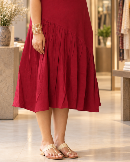 Berry Sway Cotton Pleated Midi Dress