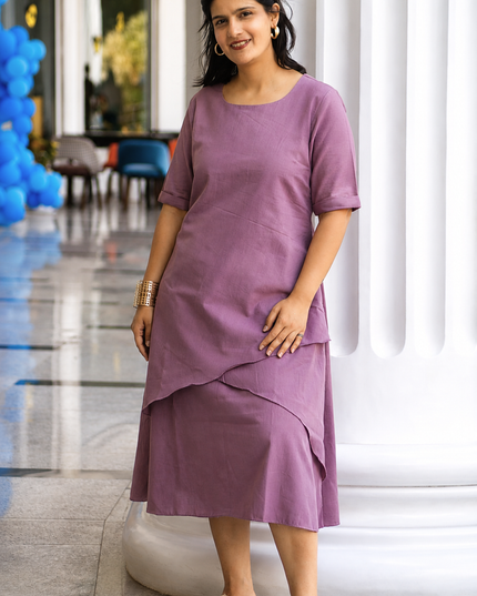 Mellow Maharani Overlap Cotton Onion Pink Midi Dress