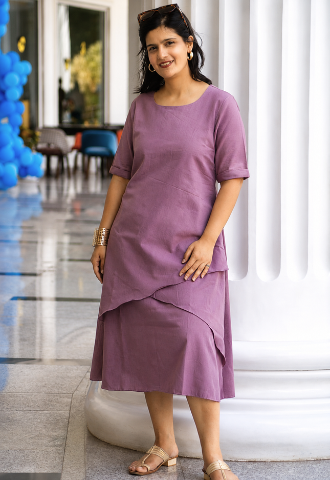 Mellow Maharani Overlap Cotton Onion Pink Midi Dress