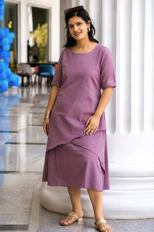 Mellow Maharani Overlap Cotton Onion Pink Midi Dress
