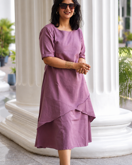 Mellow Maharani Overlap Cotton Onion Pink Midi Dress