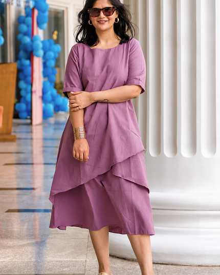 Mellow Maharani Overlap Cotton Onion Pink Midi Dress