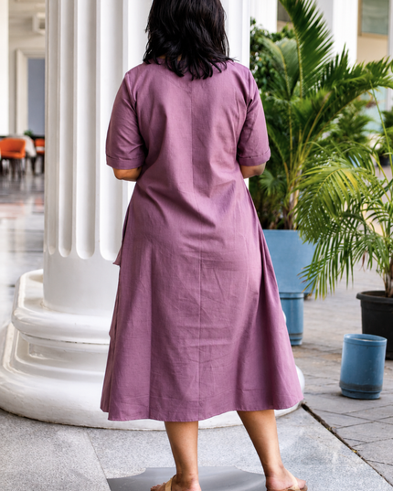 Mellow Maharani Overlap Cotton Onion Pink Midi Dress