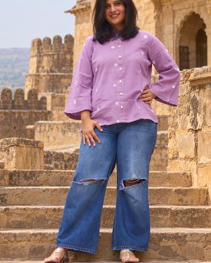 Bandhani Bliss Lilac Cotton Top