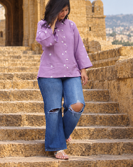 Bandhani Bliss Lilac Cotton Top
