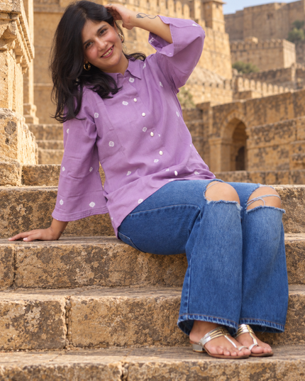 Bandhani Bliss Lilac Cotton Top
