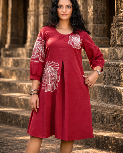 Bohemian Noir Cherry Midi with Artistic Blooming Rose