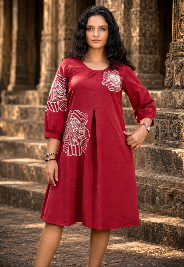 Bohemian Noir Cherry Midi with Artistic Blooming Rose