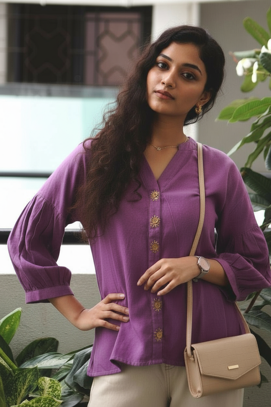 Lavender Sun Blouse Cotton Shirt
