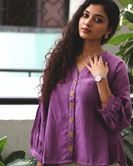 Lavender Sun Blouse Cotton Shirt