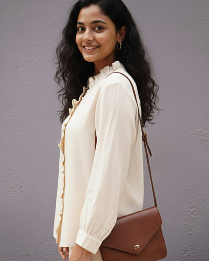 Ivorywhisper Seersucker Ruffle Cotton Shirt
